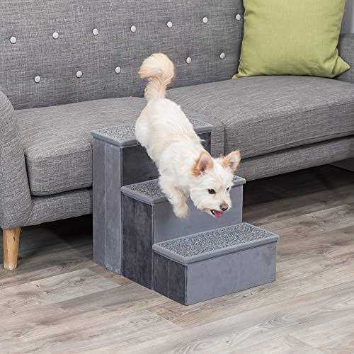 Foldable 3-Step Pet Stairs with Storage S95546