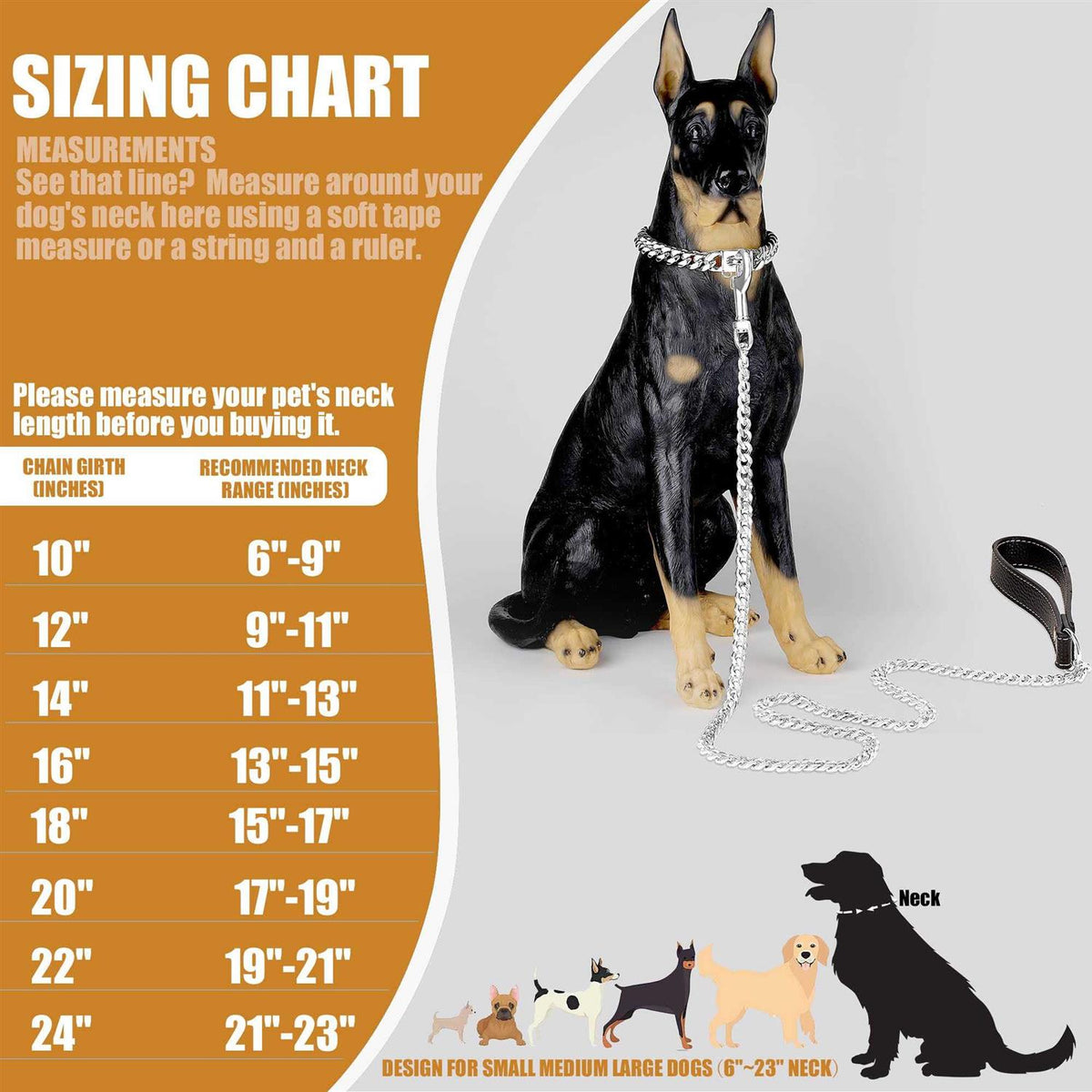 Gold Chain Cuban Link Stainless Steel Dog Collar J6370
