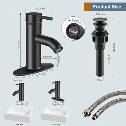 Matte Black Single Handle Bathroom Sink Faucet with Pop-Up Drain I529796