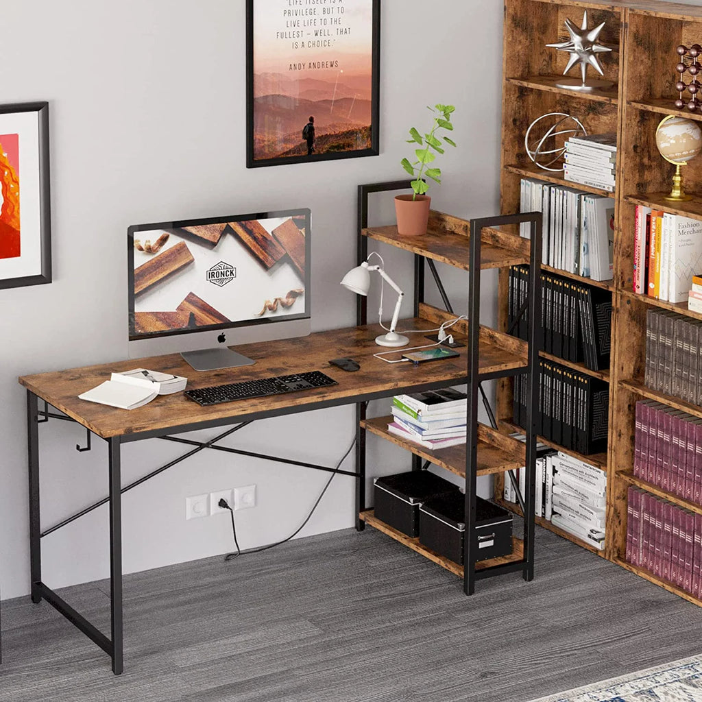 55" Computer Desk with Power Outlet and Storage Shelves A41399