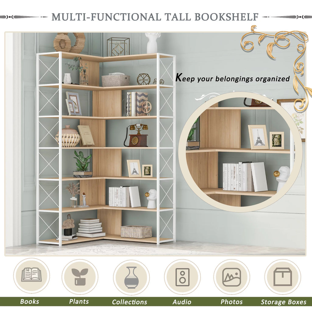 7-Tier L-Shaped Corner Bookshelf S749