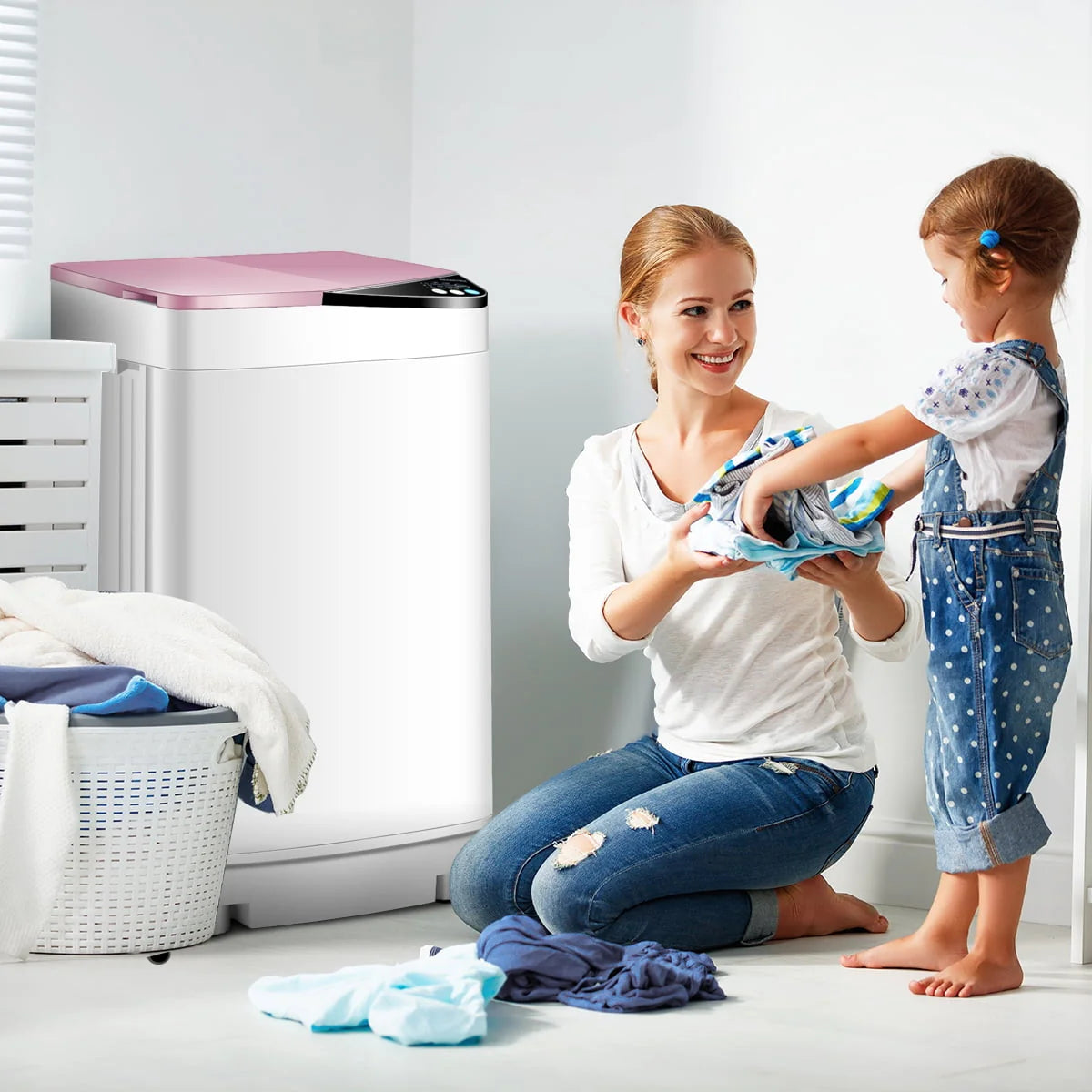 Full-Automatic Washing Machine 7.7 lbs Washer/Spinner UV Light Pink W959930