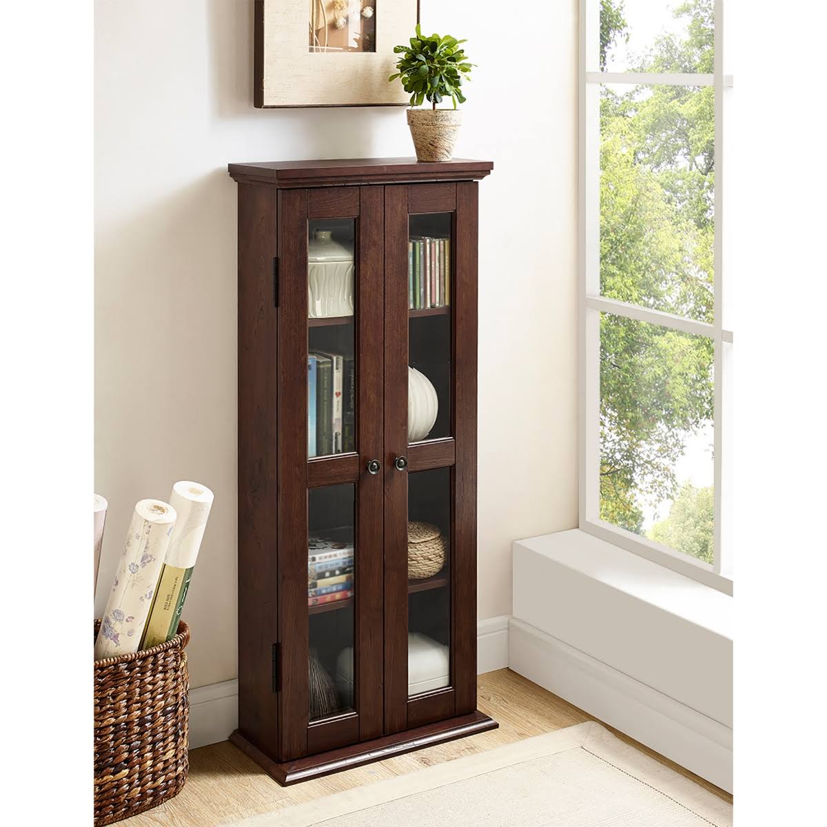 41x22 Wood Media Storage Tower Cabinet Brown A3853