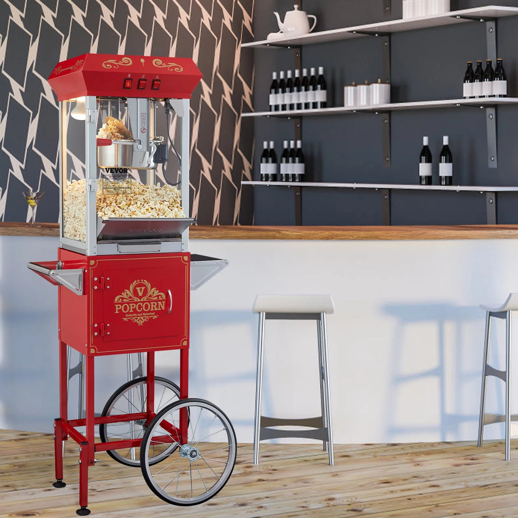 8 oz 48 Cups 850W Red Popcorn Maker Cart N730