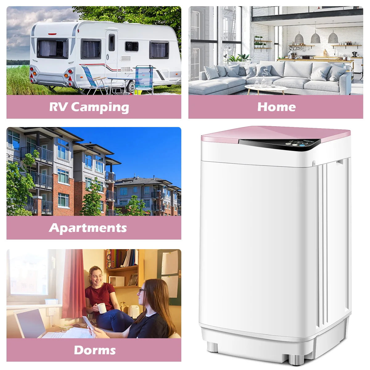 Full-Automatic Washing Machine 7.7 lbs Washer/Spinner UV Light Pink W959930