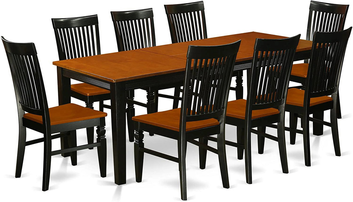 9 Piece Black & Cherry Wood Dining Table Set R7610