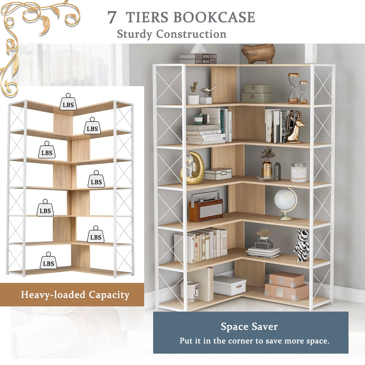 7-Tier L-Shaped Corner Bookshelf S749