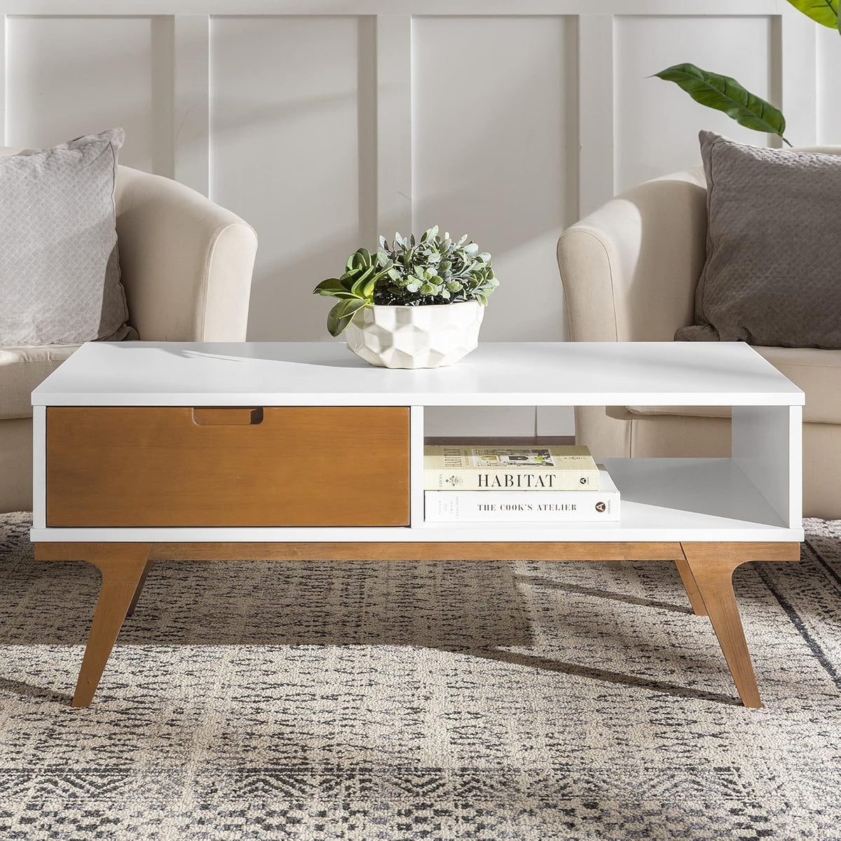 Mid Century Modern Storage Coffee Table Ottoman 22 Inch Caramel C320288