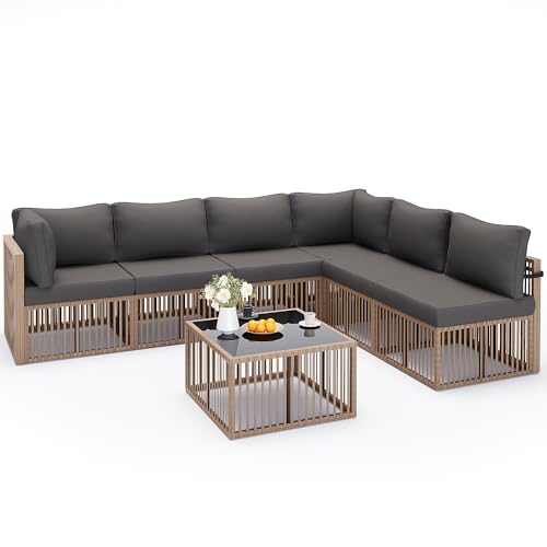 7 Pieces Wicker Patio Sectional Sofa Set with Coffee Table G375