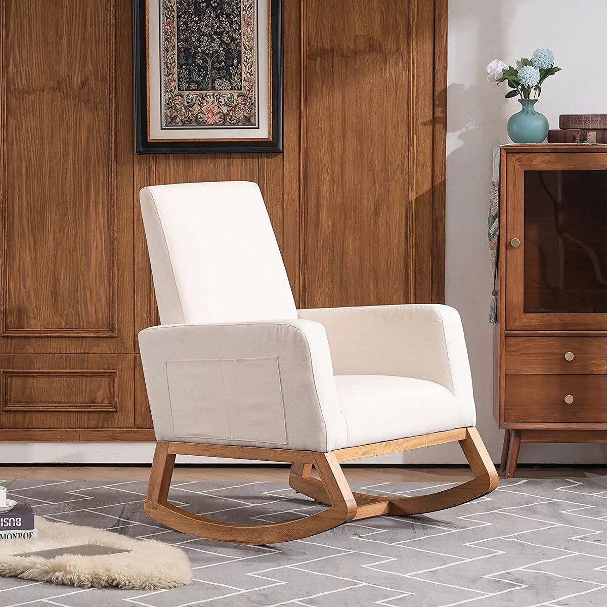 Beige Solid Wood Rocking Chair K9149