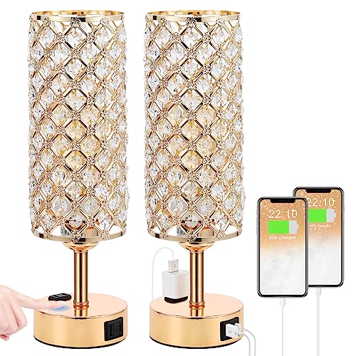 Crystal Touch Control Table Lamp Set of 2 with USB Ports B59766