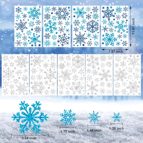 Glitter Snowflake Window Clings Blue Silver Double-Sided S123