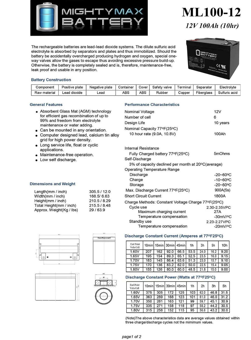 12V 100AH Deep Cycle VRLA Battery U3784