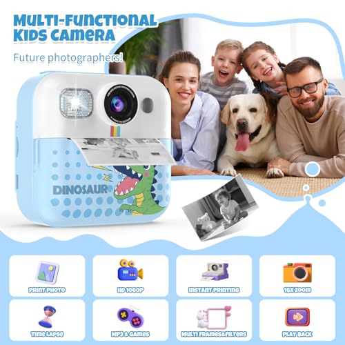 Blue 1080P Instant Print Kids Camera Toy A8424