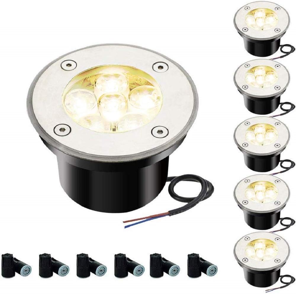 6W LED Well Lights 6000K IP67 Waterproof Low Voltage Landscape Lighting (6 Pack) J83084