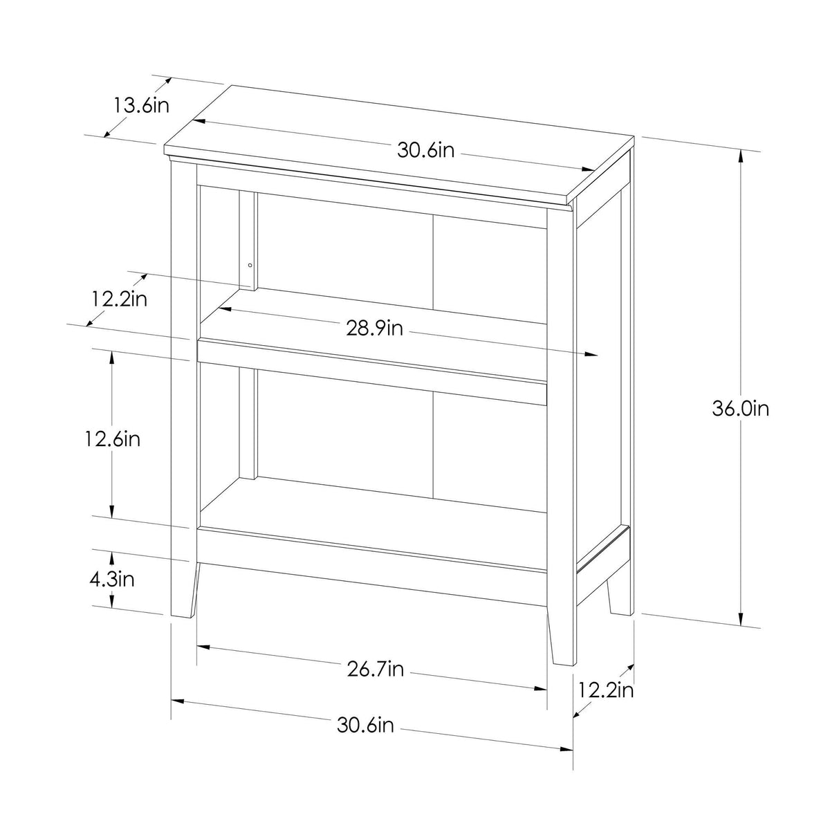 2 Shelf Bookcase, Gray, 36x22 F86307
