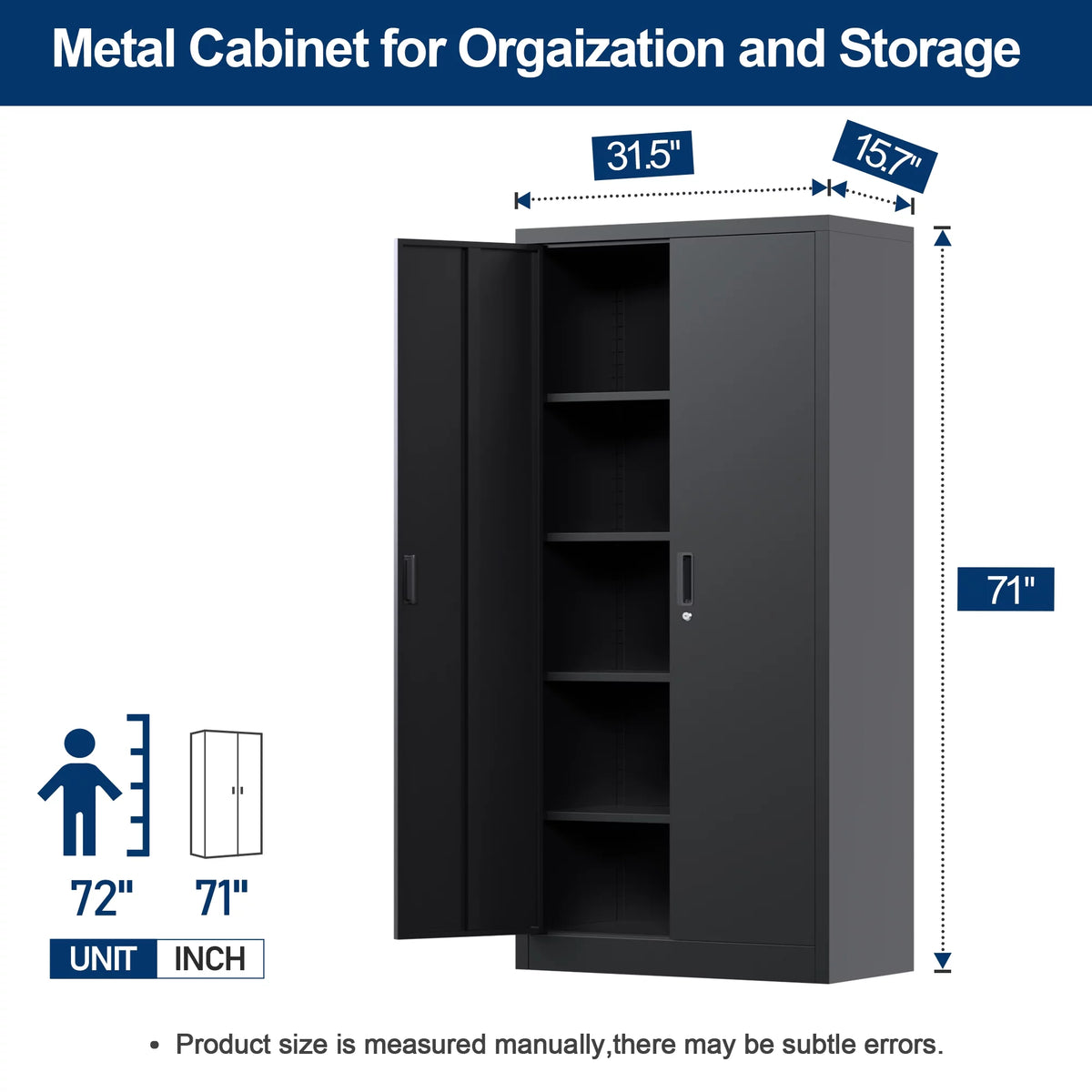 71 inches Tall Black Metal Storage Cabinet with 4 Adjustable Shelves K615407
