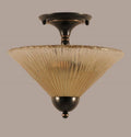 Two Light Semi-Flush Mount Black Copper Finish with Amber Crystal Glass I22246