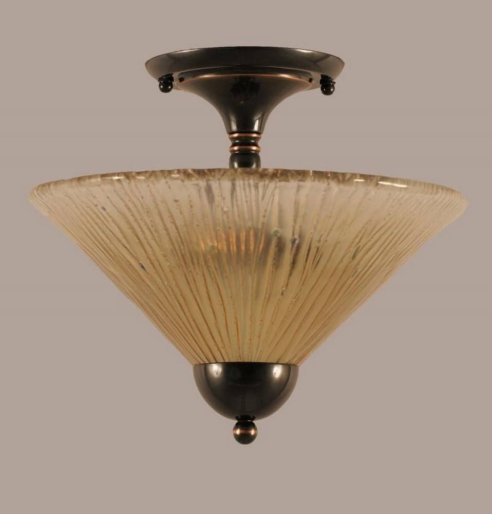 Two Light Semi-Flush Mount Black Copper Finish with Amber Crystal Glass I22246