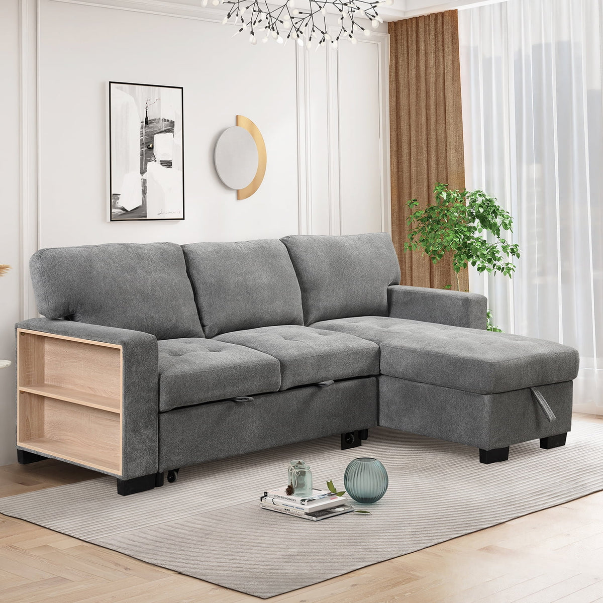 Gray L Shaped Sectional Sofa Bed with Storage K262