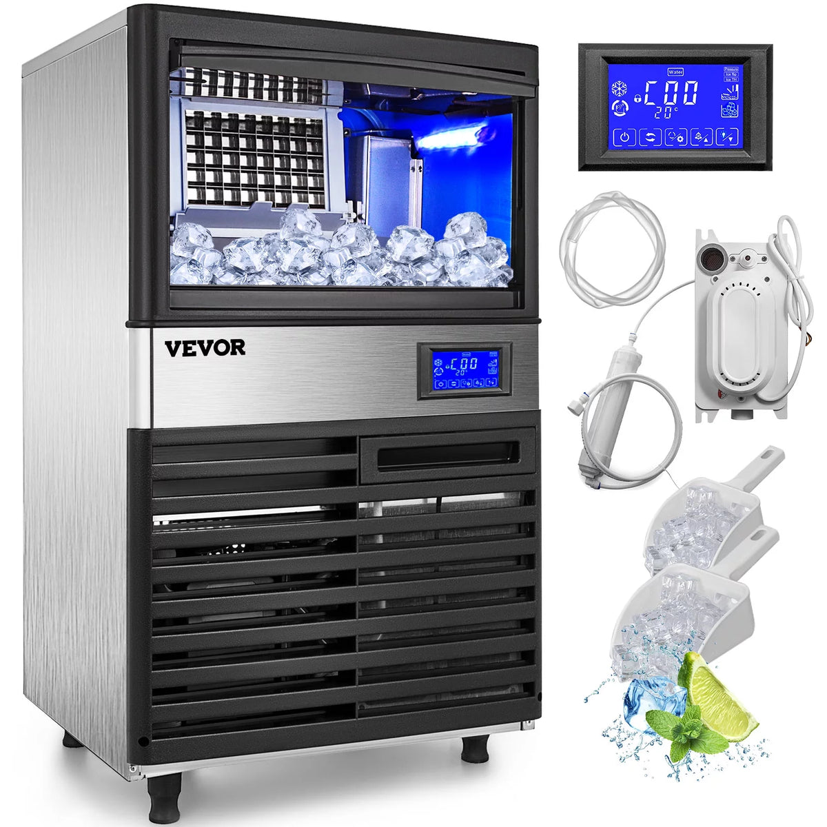 Commercial Ice Maker 132lbs/24h Stainless Steel W76869