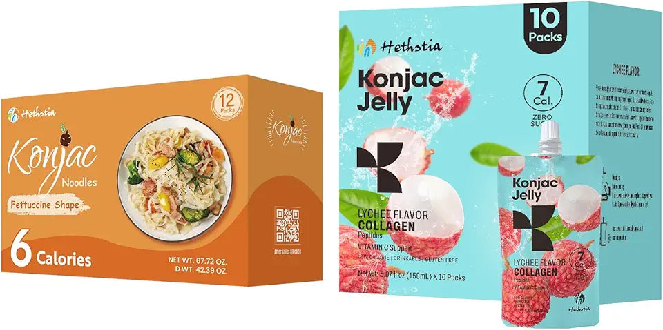 Lychee Konjac Jelly with Collagen Peptides 10 Packs and Gluten Free Konjac Fettuccine 12 Packs N92728