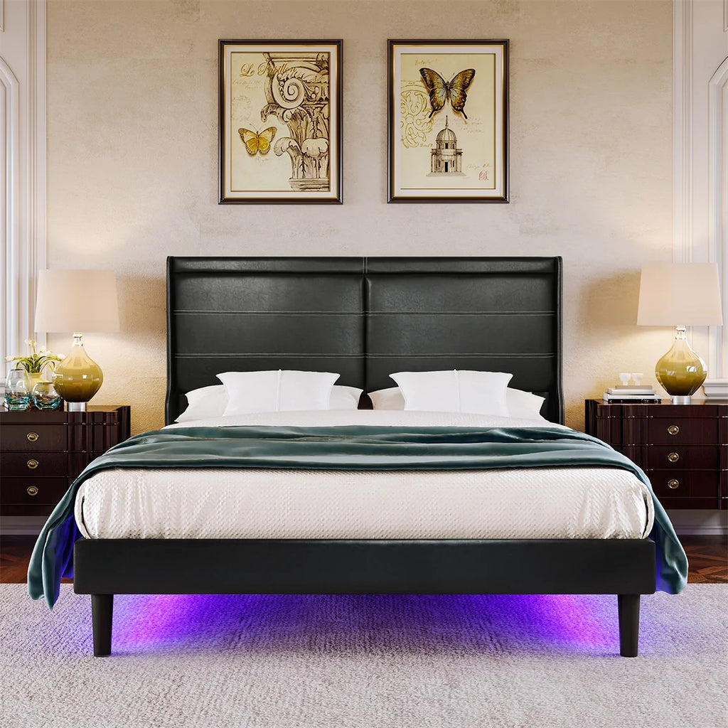 Queen Size Upholstered Bed with Lights E27272