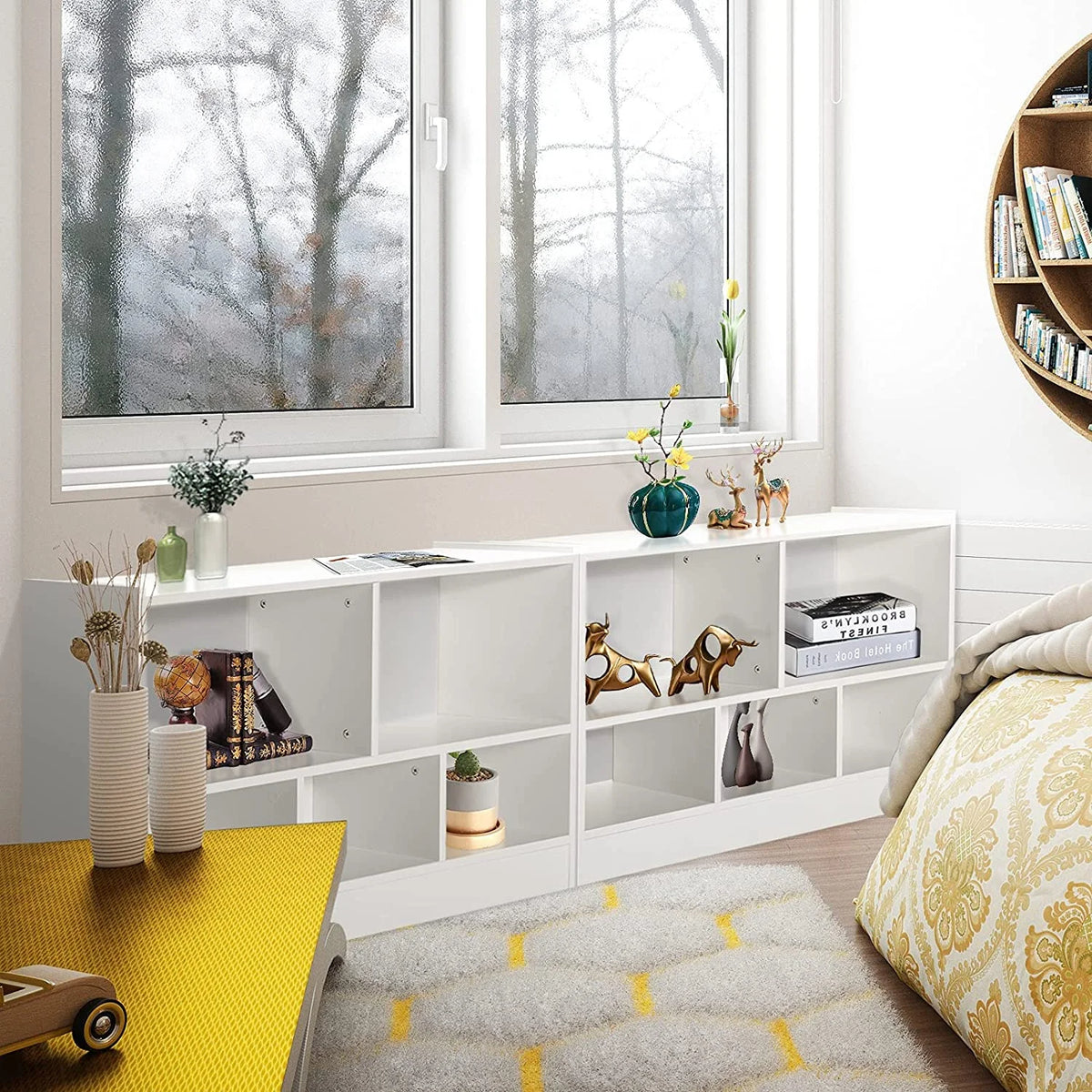 5 Cube White Wood Bookcase with Open Shelves E21837