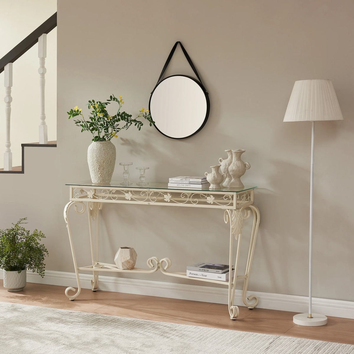 Glass and Metal Console Table with Storage H7089