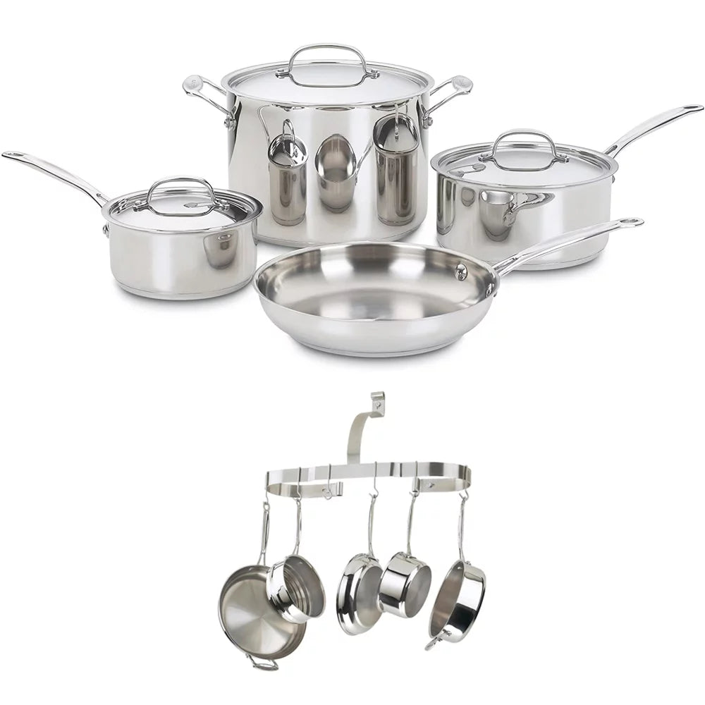 7-Piece Stainless Steel Cookware Set with Wall Mounted Rack G35836