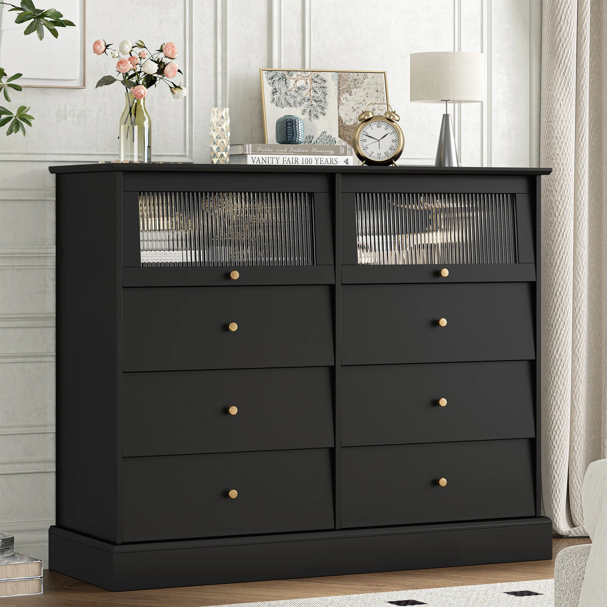 Black 8 Drawer Wood Dresser F898487