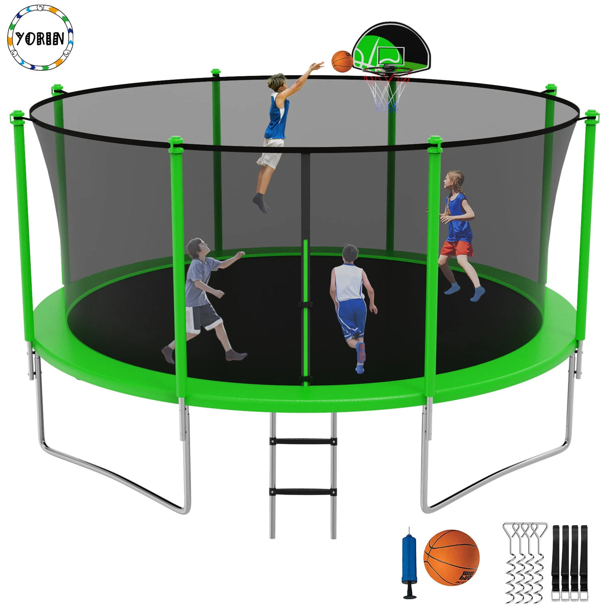 14FT Trampoline with Enclosure and Basketball Hoop L8162