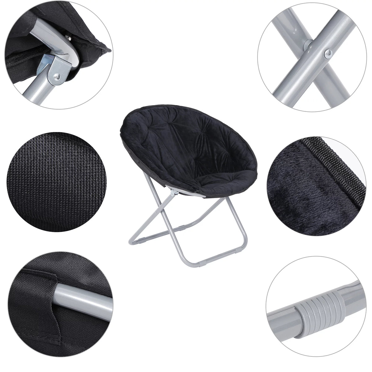 Foldable Faux Fur Saucer Chair Black N83117