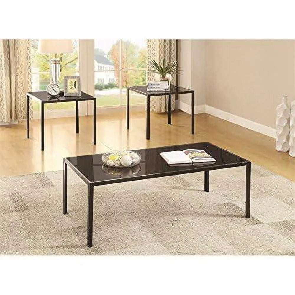 Black 3 Piece Glass Top Coffee Table Set D7662