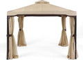 Beige Outdoor Gazebo Canopy with Net Drapery U1548