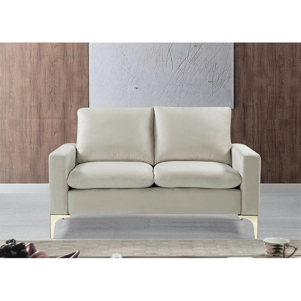 Cream Velvet Square Arm Loveseat E316