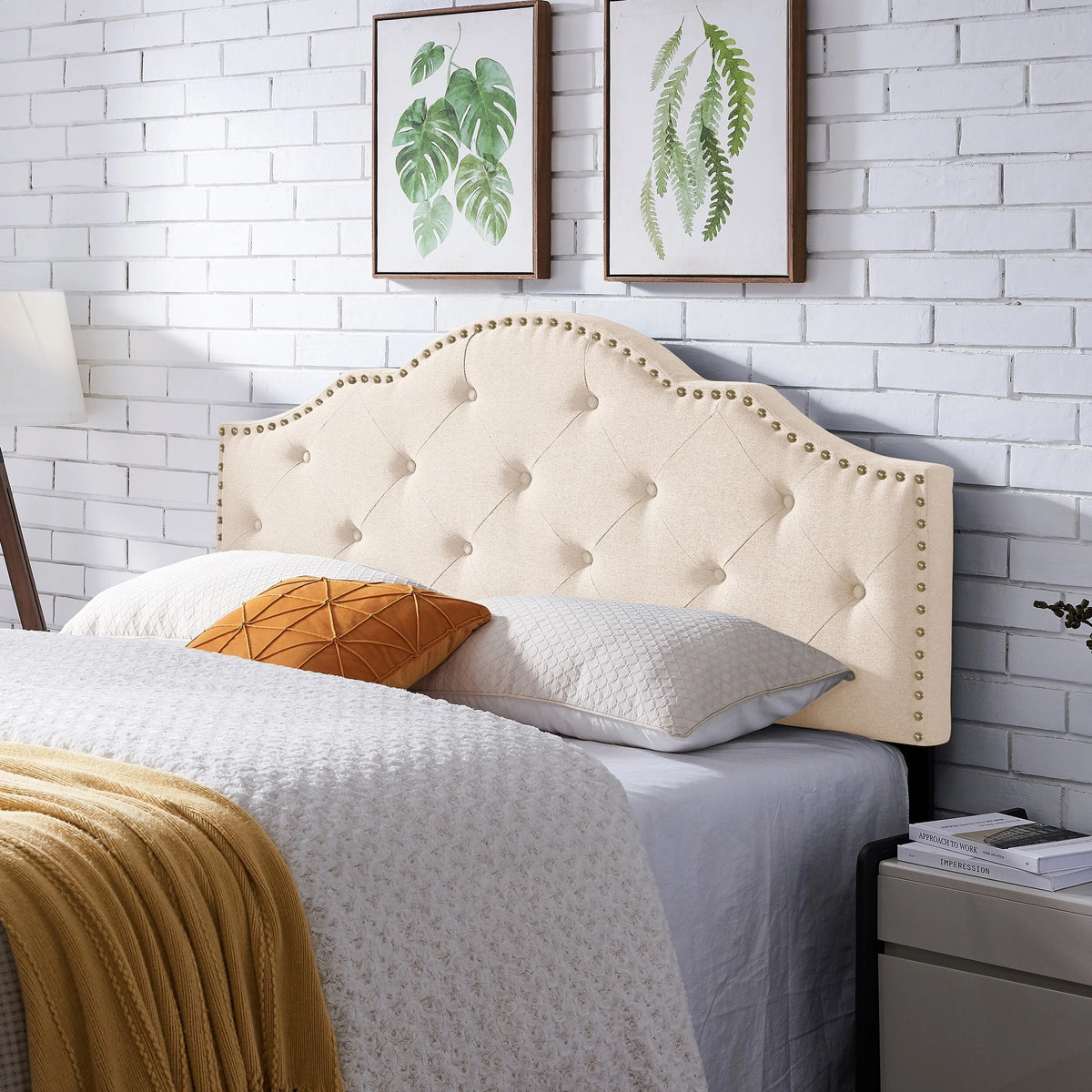 Beige Black King Upholstered Headboard K40647