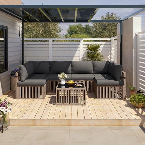 7 Pieces Wicker Patio Sectional Sofa Set with Coffee Table G375