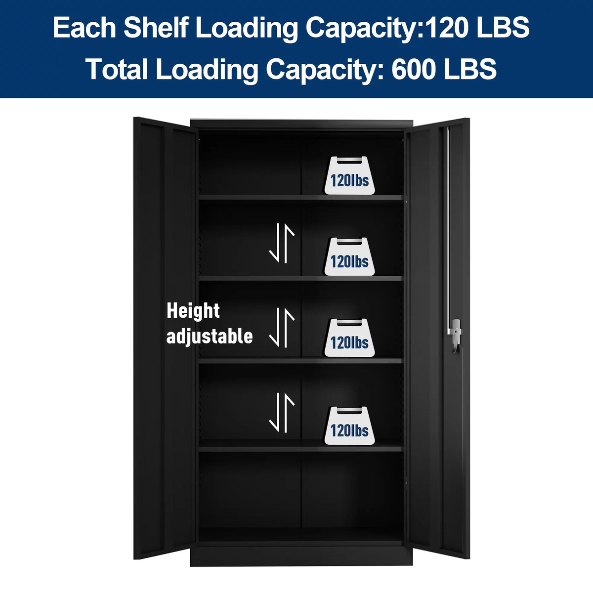 71 inches Tall Black Metal Storage Cabinet with 4 Adjustable Shelves K615407