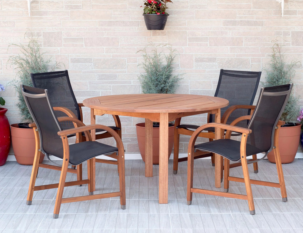 5-Piece Round Eucalyptus Wood Patio Dining Set A325