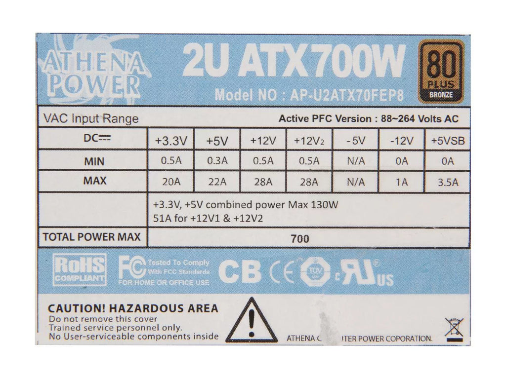 700W 2U Server Power Supply 80 Plus Bronze I27824