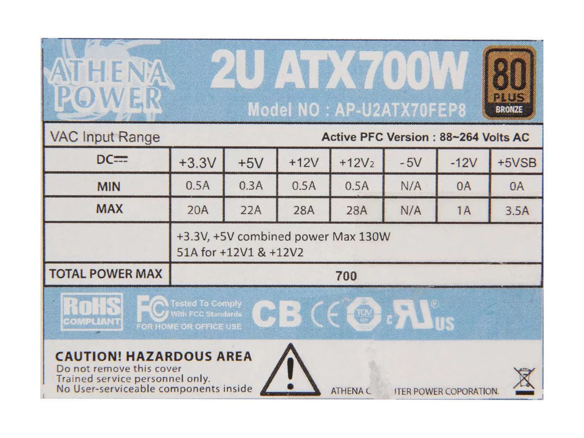 700W 2U Server Power Supply 80 Plus Bronze I27824