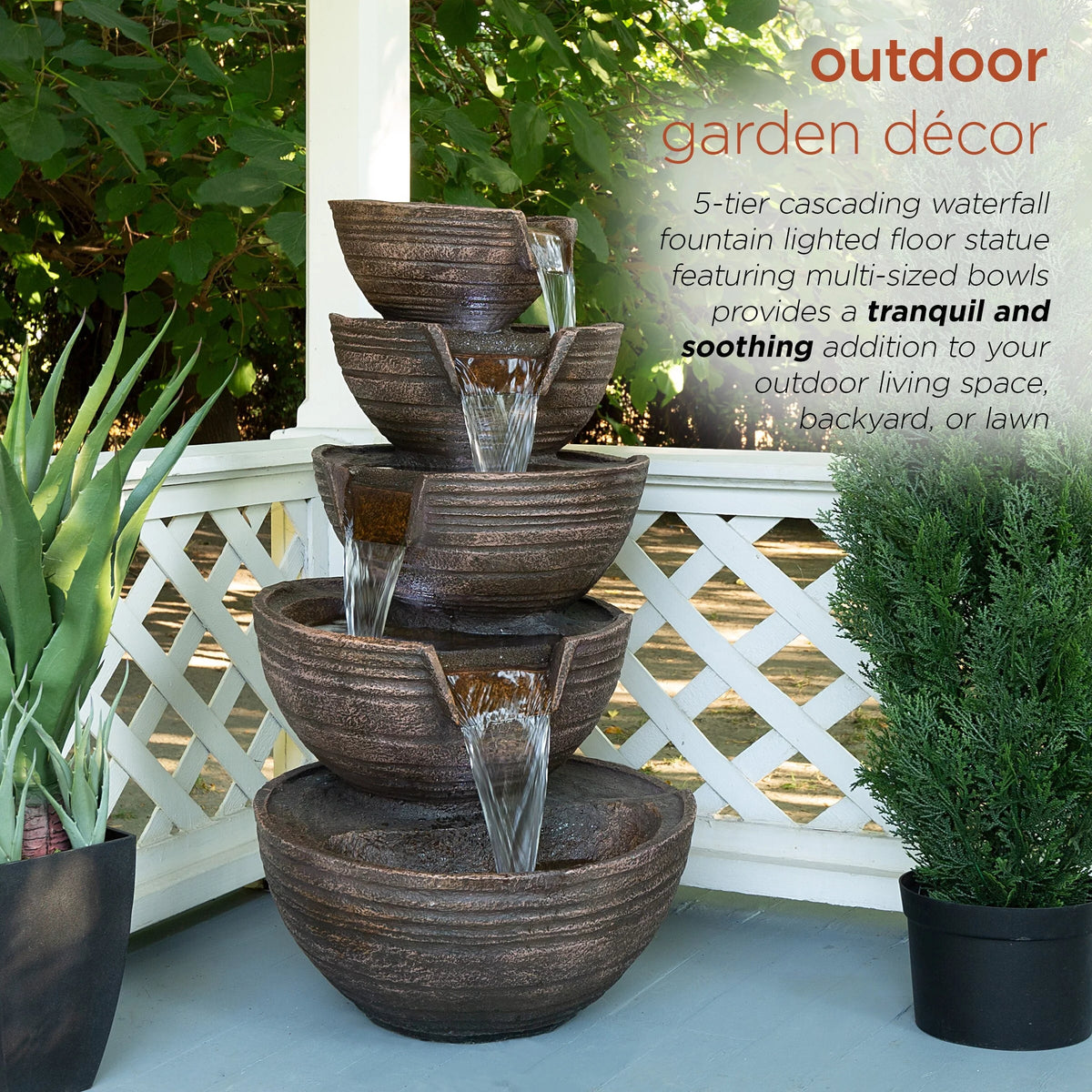 34" Tall Outdoor 5-Tier Cascading Waterfall Fountain with LED Lights S3981