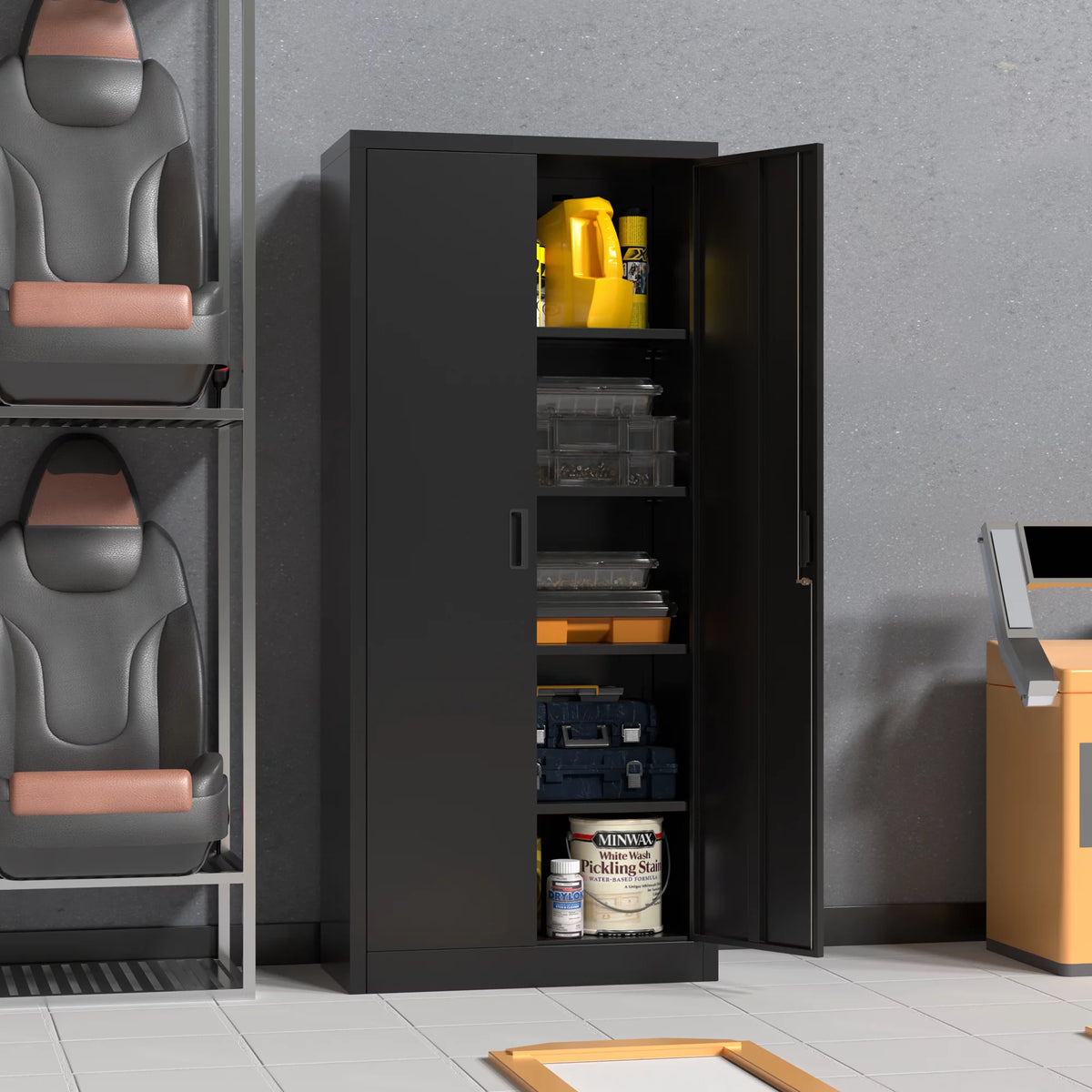 71 inches Tall Black Metal Storage Cabinet with 4 Adjustable Shelves K615407