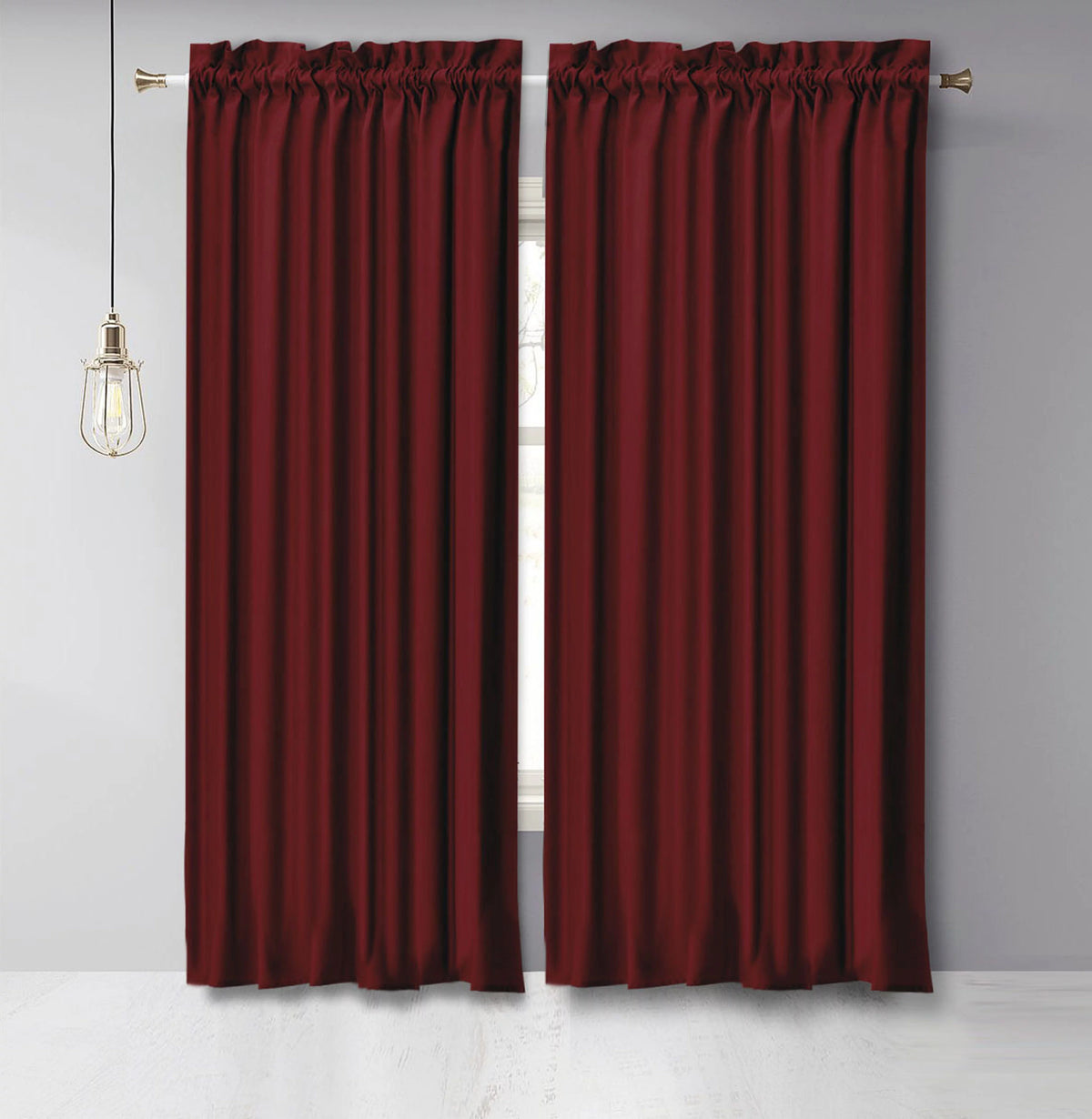 Cotton Slub Maroon 65 Inch Long Rod Pocket Curtains 2 Panels D346