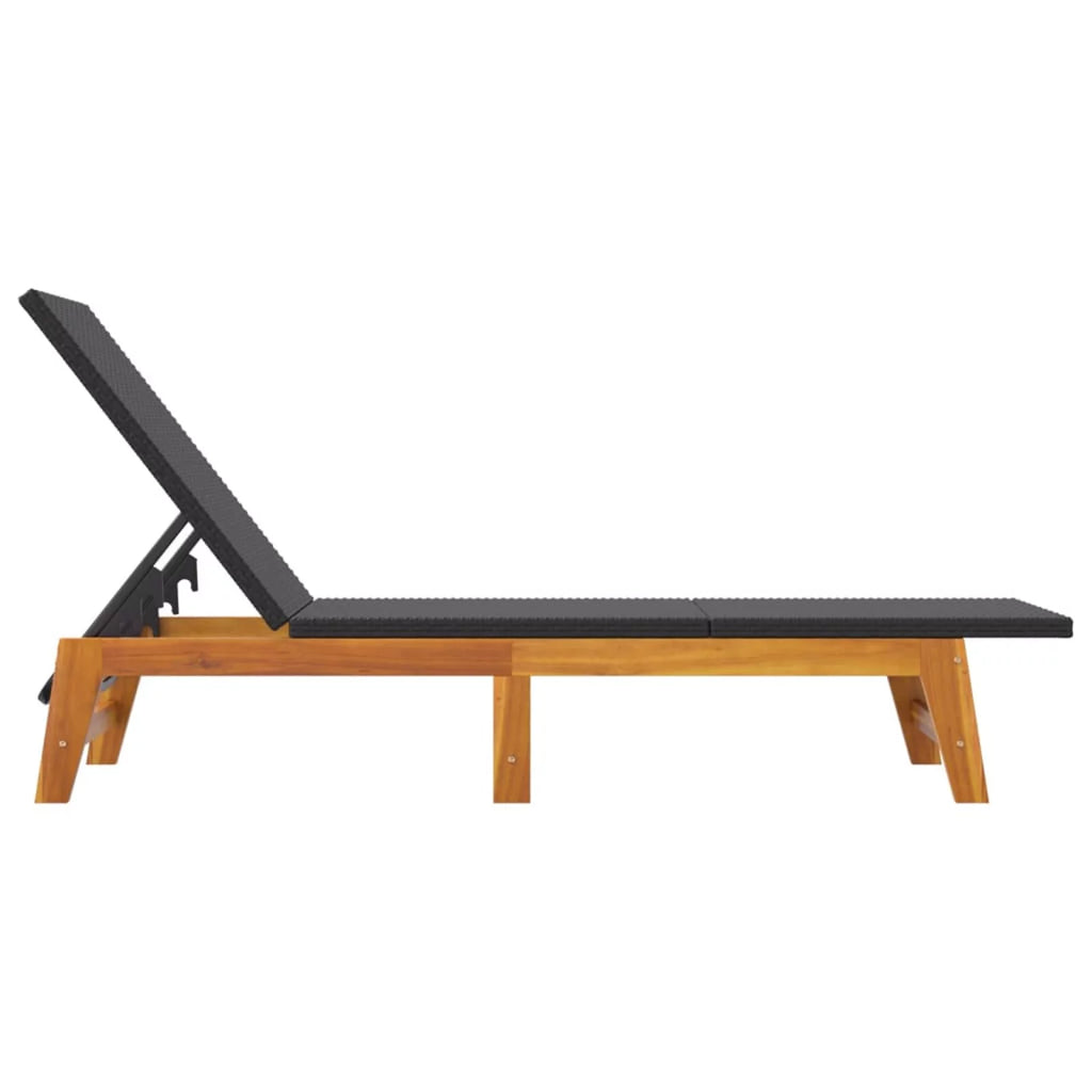 Black and Brown Poly Rattan and Solid Wood Acacia Sun Loungers 2 pcs A980