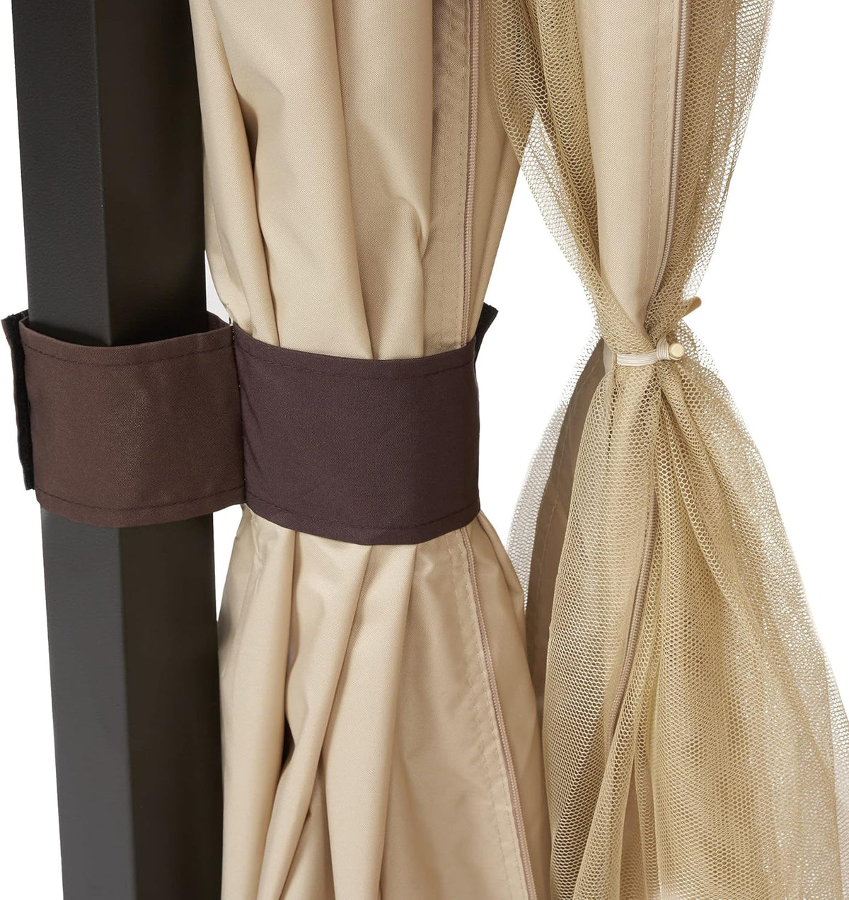Beige Outdoor Gazebo Canopy with Net Drapery U1548