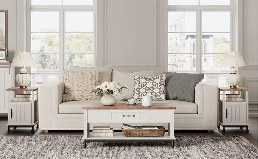 White Coffee Table with 1 Drawer and Storage Shelf E2140