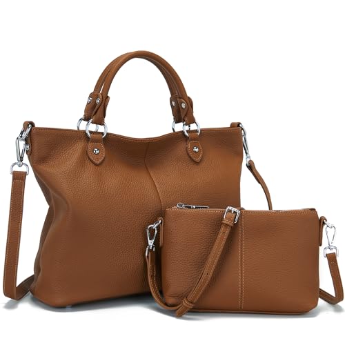 Genuine Leather Brown Tote Purse Handbags P192