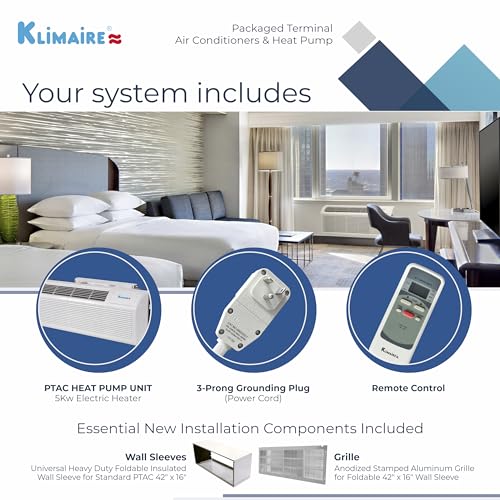 Air Conditioner Heat Pump with Wall Sleeve, Aluminum Grille, Remote Control, & Electric Heater N573747